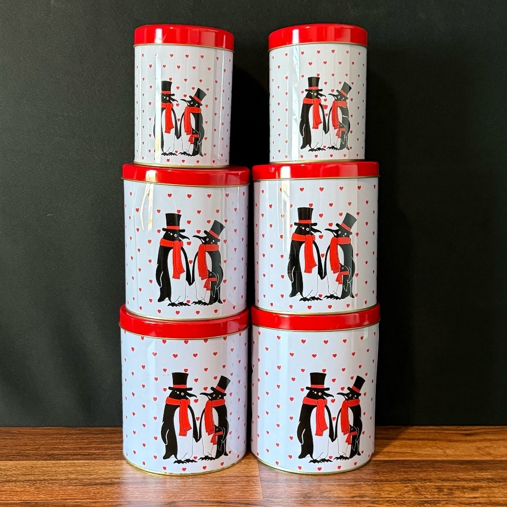 6 Penguin Tins with Hearts